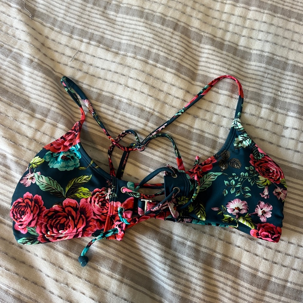 Floral Lace-Up Bikini Top